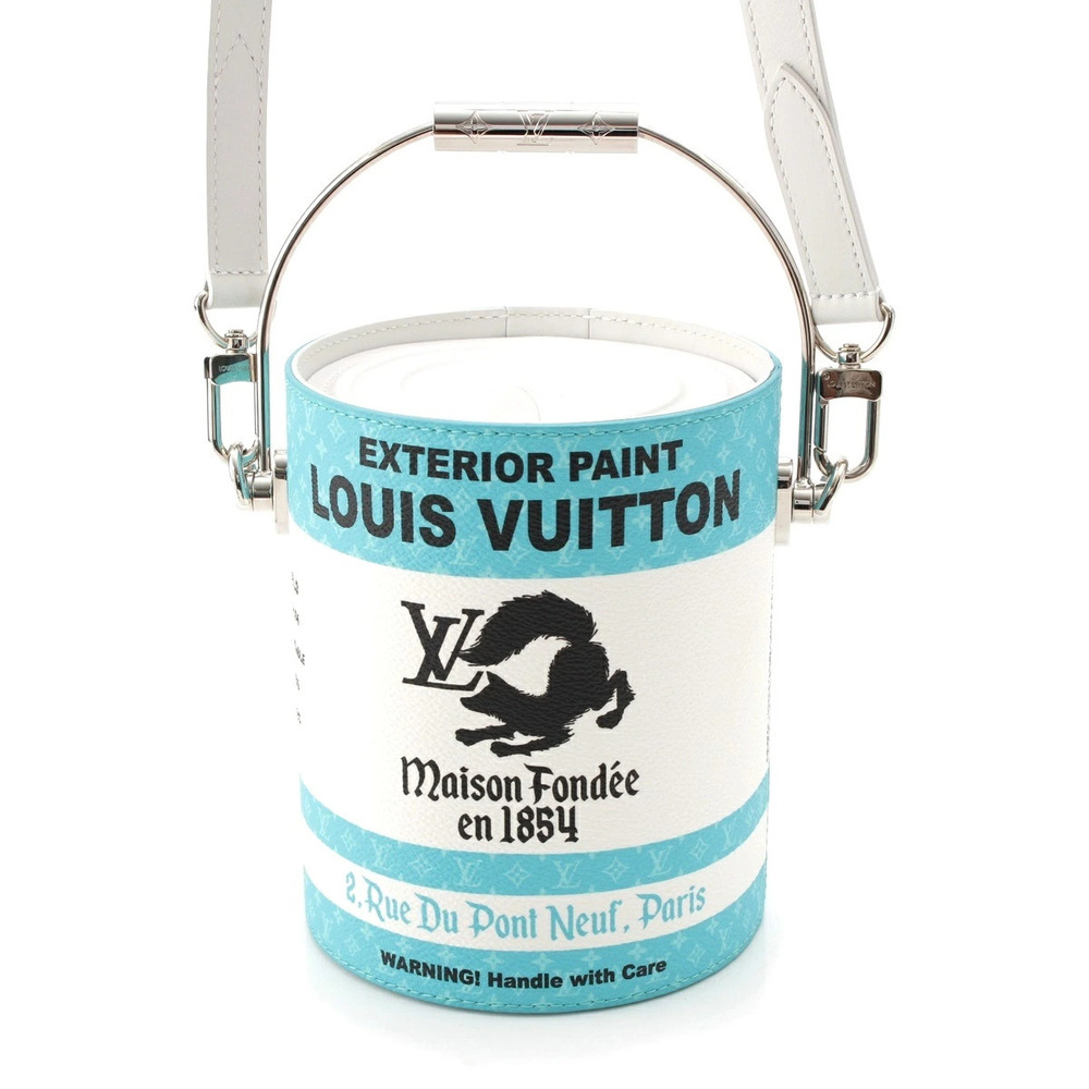 Louis Vuitton LV Paint Can Calf Leather Shoulder Handbag Bucket Bag Blue White
